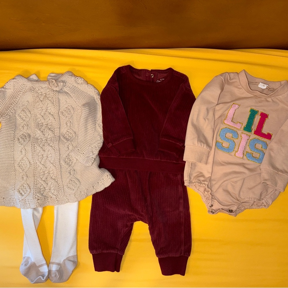 3-6 month Baby Girl Clothing Set - Cream, Burgundy, and Pink